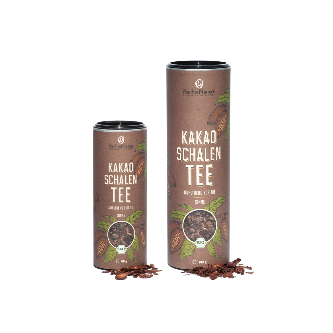 Packshot: Kakaoschalentee 60g und 180g