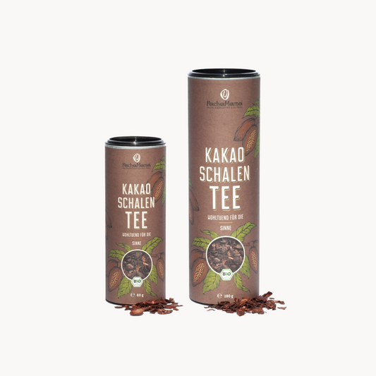 Packshot: Kakaoschalentee 60g und 180g