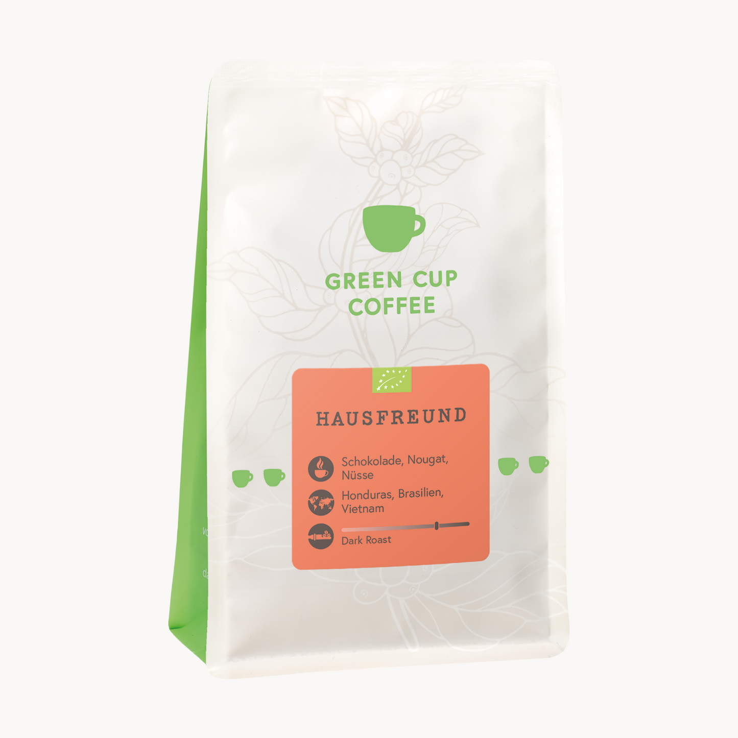 Packshot Green Cup Coffee Hausfreund 250g Packung