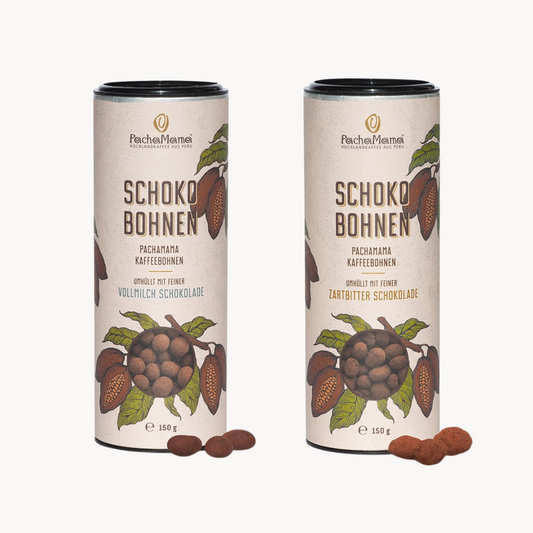 Packshot Green Cup Coffee Schokobohnen: Vllmilch und Zartbitter Schokolade, 150g Dosen