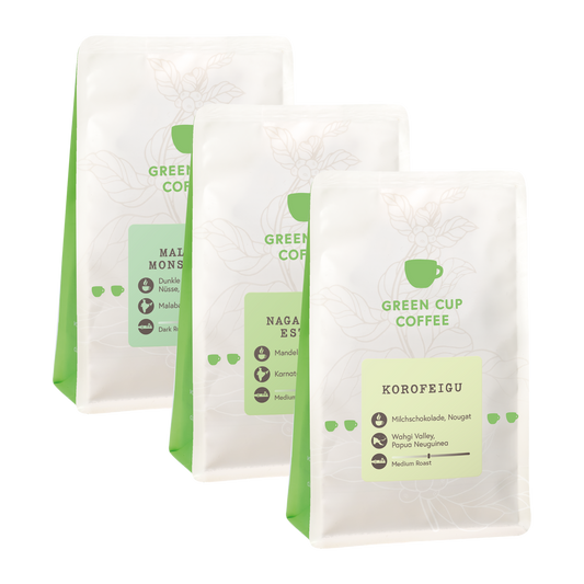 Green Cup Coffee-Packshot: Kaffee Sorten Malabar Monsooned, Nagambika Estate, Korofeigu, 250g