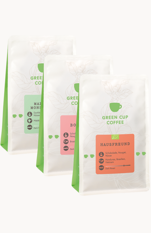 Packshot Aromareise Espresso: Malabar Monsooned, Bom Dia, Hausfreund