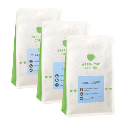Green Cup Coffee-Packshot: Kaffee Sorten Villa Rica, Cauca und Tempixque  250g