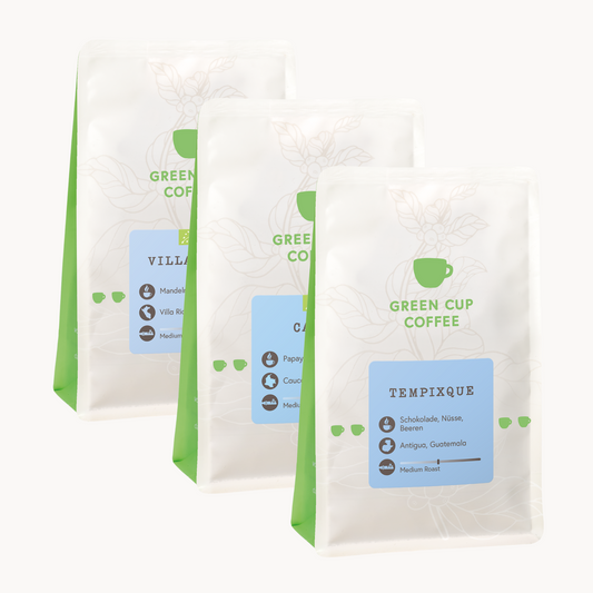 Green Cup Coffee-Packshot: Kaffee Sorten Villa Rica, Cauca und Tempixque  250g