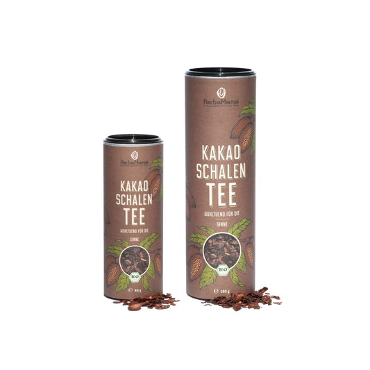 Packshot: Kakaoschalentee 60g und 180g