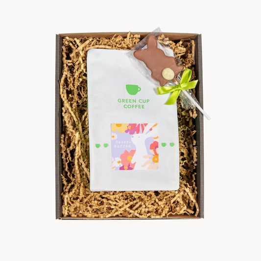 kleines osternest kaffee: osterkaffee mit Vollmilch schokololli in geschenkbox