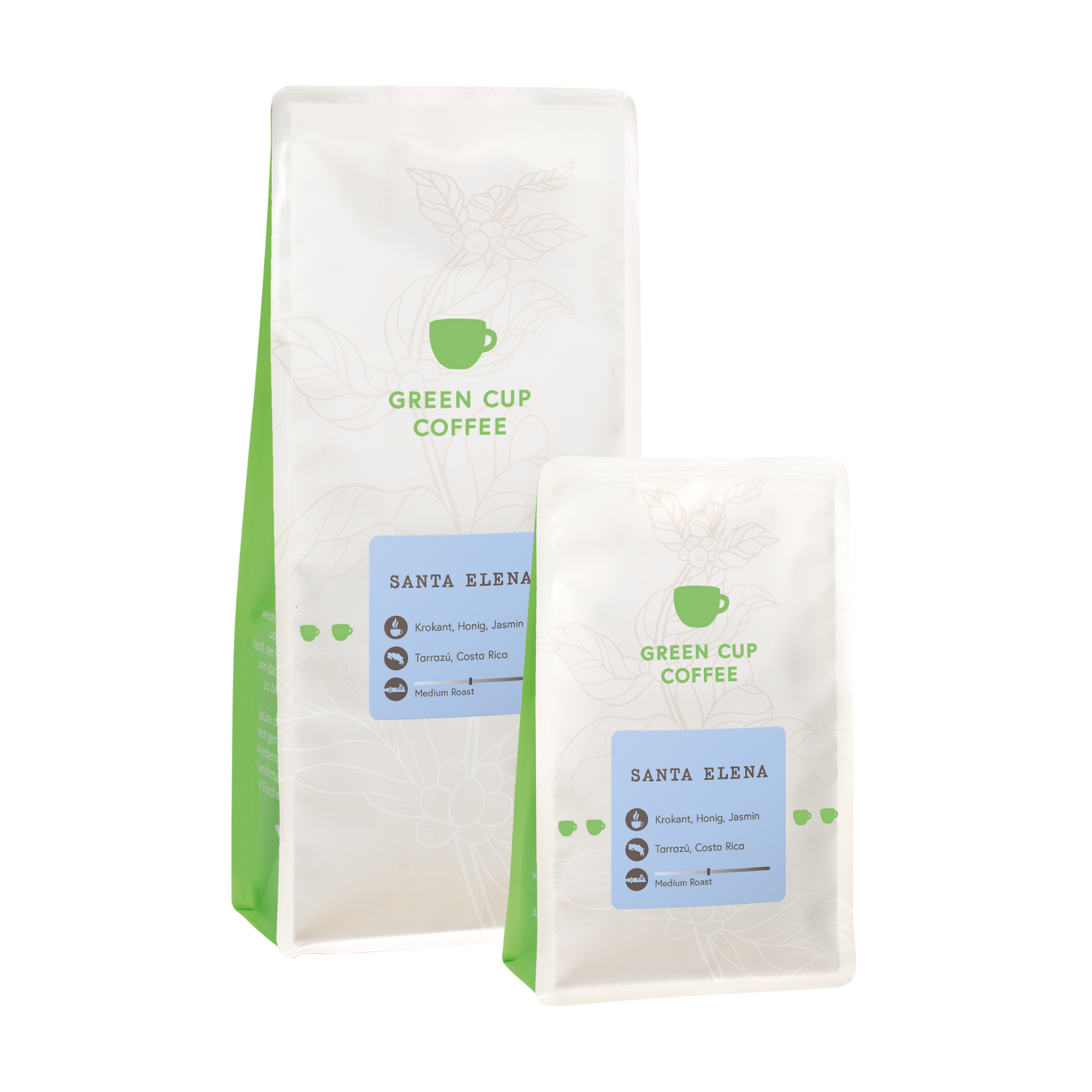 Packshot Kaffee Santa Elena Green Cup Coffee 1kg und 250g Packung