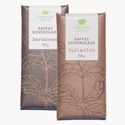 Green Cup Coffee Kaffee-Schokoladen: Zartbitter und Vollmilch, jeweils 50 g
