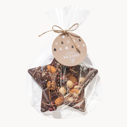 Weihnachtsschokolade: Schoko-Stern Zartbitterschokolade mit Nüssen und getrockneten Beeren
