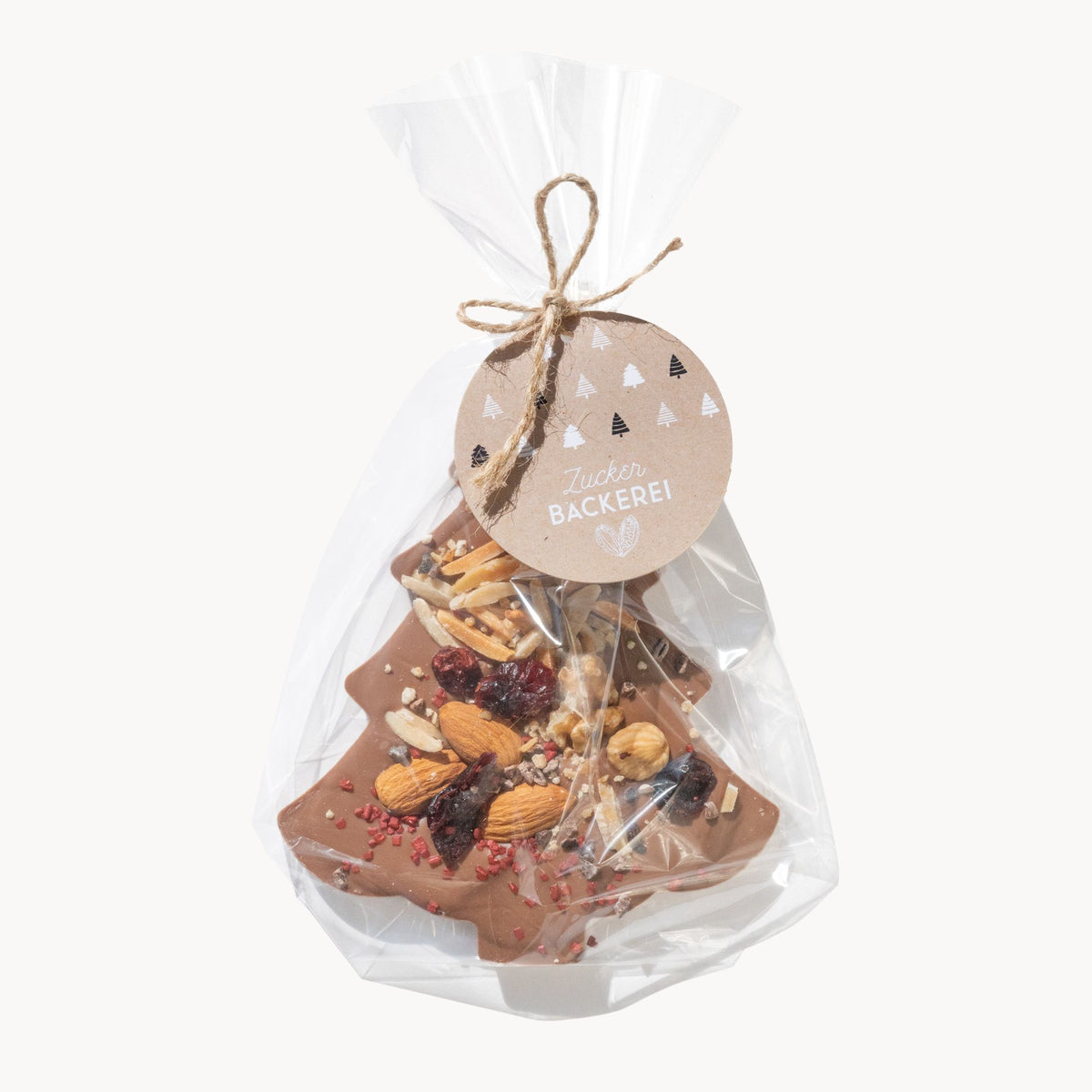 Weihnachtsschokolade: Schoko-Baum Vollmilchschokolade mit Nüssen und getrockneten Beeren