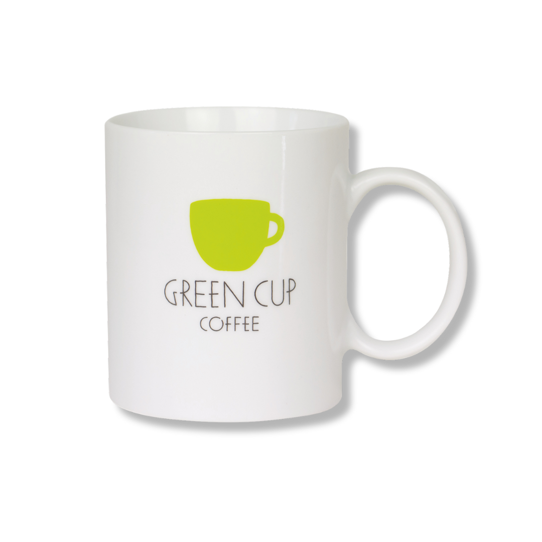 Packshot: Kaffeehaferl mit Green Cup Coffee-Logo