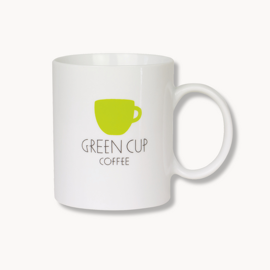 Packshot: Kaffeehaferl mit Green Cup Coffee-Logo