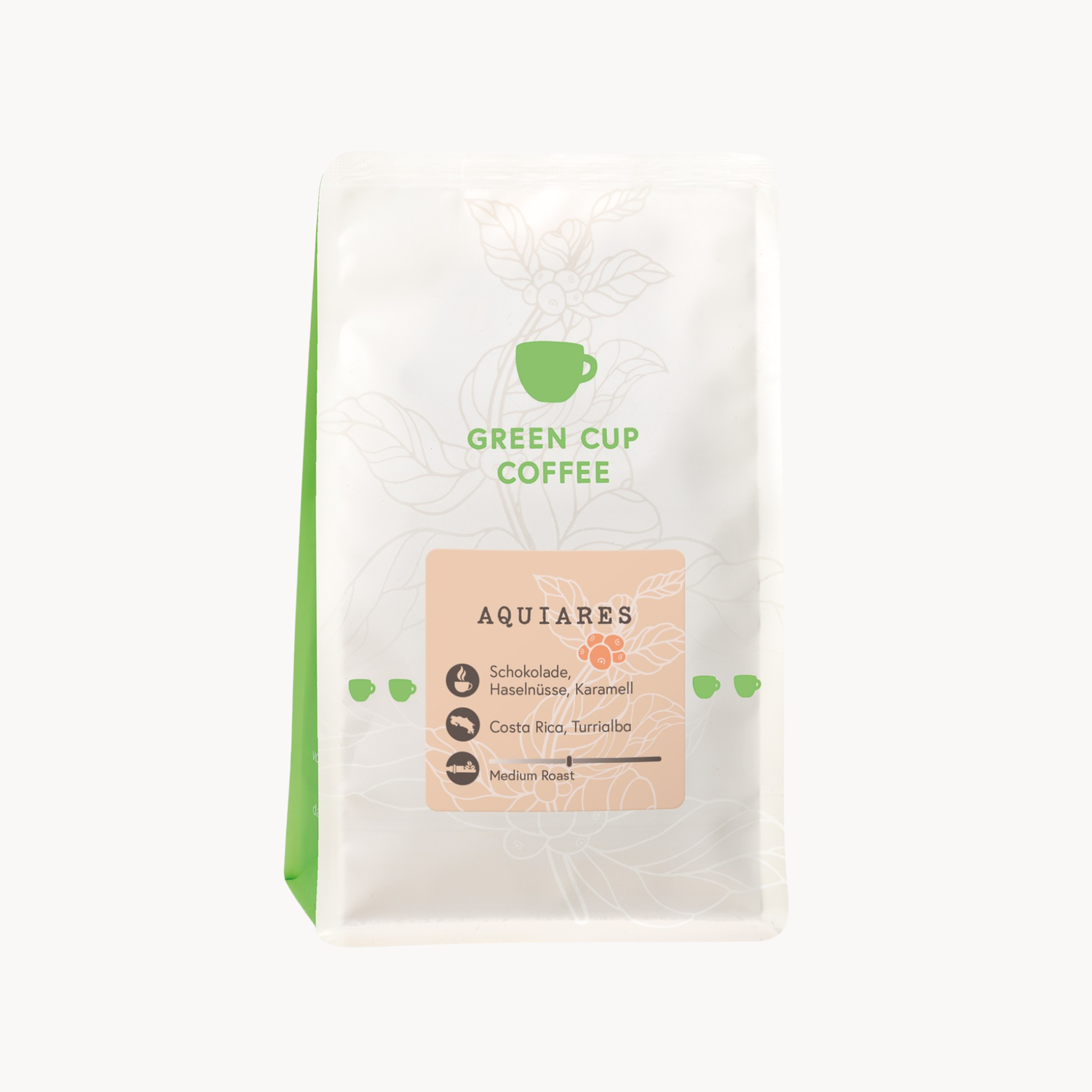 Packshot: Aquiares Arabica Kaffee aus Costa Rica, Turrialba mit Schokolade, Haselnüssen und Karamell