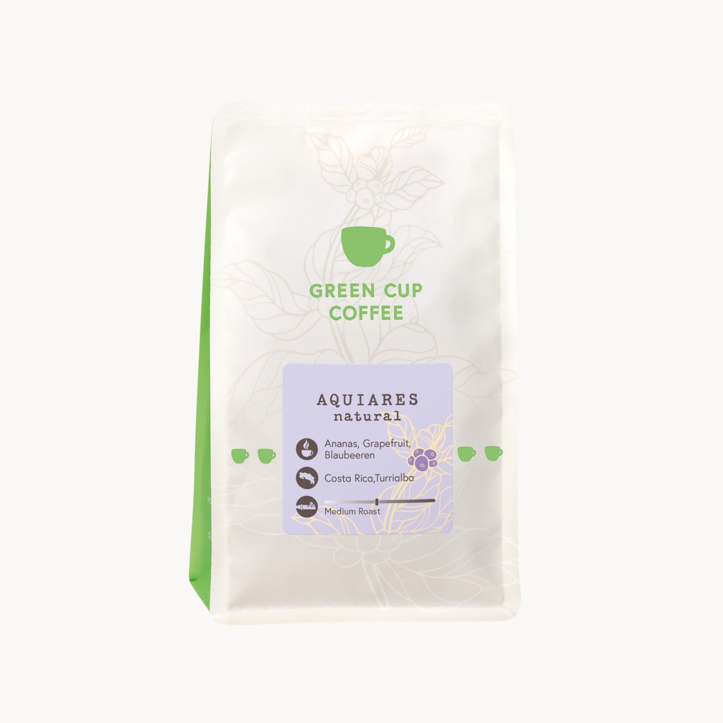 Packshot: Aquiares natural Arabica Kaffee aus Costa Rica, Turrialba mit ananas, grapefruit und blaubeeren