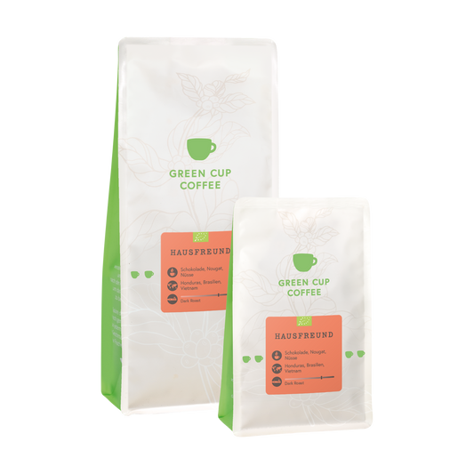 Packshot Kaffee Hausfreund Green Cup Coffee 1kg und 250g Packung