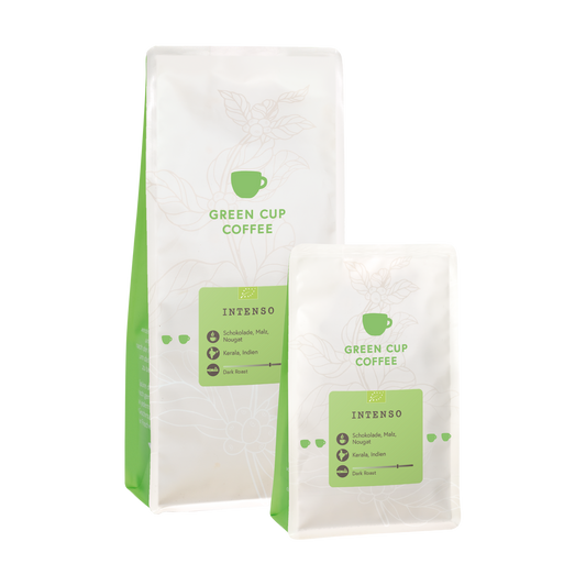 Packshot Kaffee Intenso Green Cup Coffee 1kg und 250g Packungen