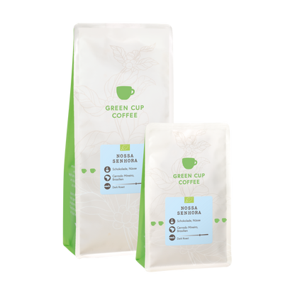 Packshot Kaffee Nossa Senhora Green Cup Coffee 1kg und 250g Packungen