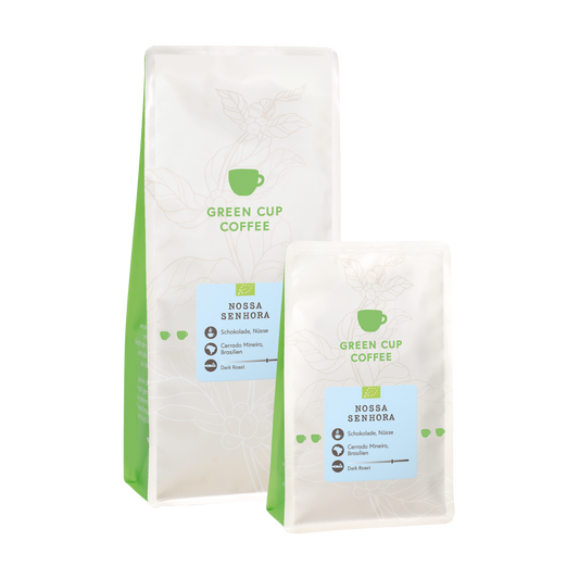 Packshot Kaffee Nossa Senhora Green Cup Coffee 1kg und 250g Packungen