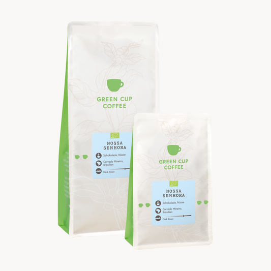 Packshot Kaffee Nossa Senhora Green Cup Coffee 1kg und 250g Packungen
