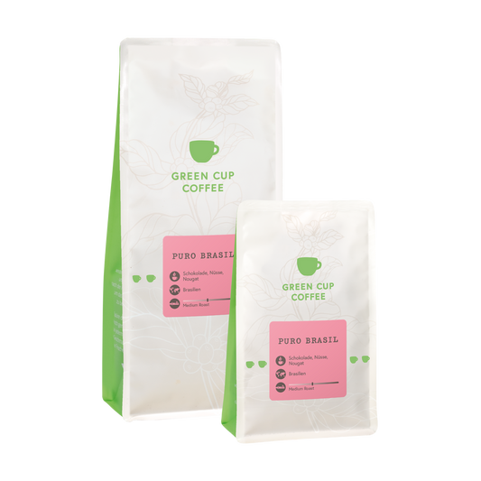 Packshot Kaffee Puro Brasil Green Cup Coffee 1kg und 250g Packung