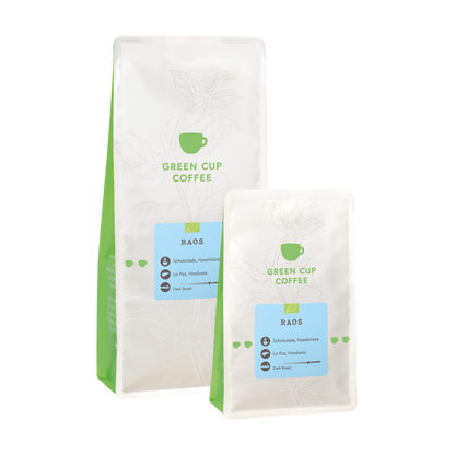 Packshot Kaffee Raos Green Cup Coffee 1kg und 250g Packung