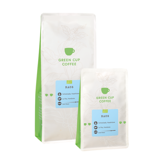 Packshot Kaffee Raos Green Cup Coffee 1kg und 250g Packung