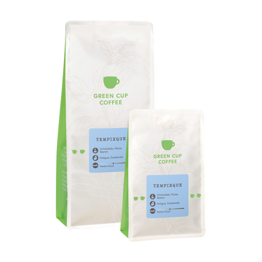 Packshot Kaffee Tempixque Green Cup Coffee 1kg und 250g Packung