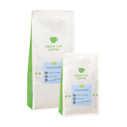 Packshot Kaffee Villa Rica Green Cup Coffee 1kg und 250g Packungen