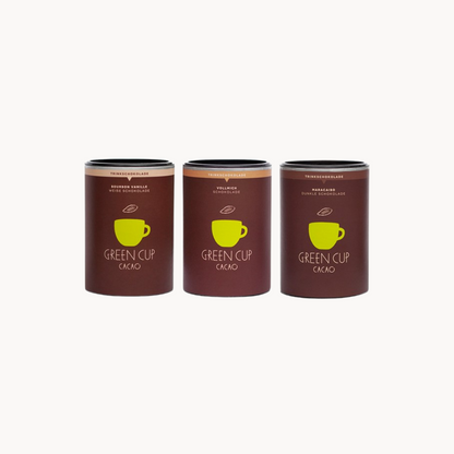 Packshot Mini Trinkschokoladen: Sorten Bourbon Vanille, Vollmilch und Maracaibo